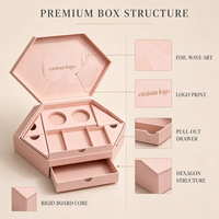 Caja de Regalo Personalizada con Forma Hexagonal para Calendario de Adviento, Color Rosa Pálido con Detalles en Oro Rosa, Diseño Ondulado, Logotipo Serif, Tapa con Bisagras, Set de Cuidado de la Piel