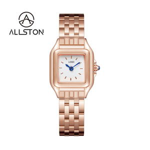 Montre carrée vintage Allston ASN-<span class=keywords><strong>56</strong></span> pour femme, en acier inoxydable doré, avec cadran léopard, mouvement à quartz, chiffres romains minimalistes - Product Image 3