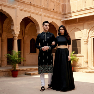 Kurta de Algodón para Hombre de NiMa Creations, Diseño Bordado, Corte Regular, Largo hasta la Rodilla, Estilo Tradicional Indio Pakistaní para Bodas y Fiestas - Product Image 1