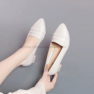 Factory Wholesale <b>Black</b> Leather <b>Pumps</b> - Pointed Toe Block Heel Office Daily Women's Shoes - Product Image 2
