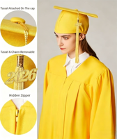 Ensemble de Robe de Remise de Diplôme Noire Mate Personnalisable de Haute Qualité avec Toque et Écharpe Unisexe en Polyester pour Cérémonie Scolaire d'Automne