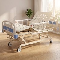 Lit d'hôpital manuel à trois fonctions, direct usine, avec tête de lit en ABS, cadre en acier laminé à froid, rails pliables, garantie 1 an pour usage domestique