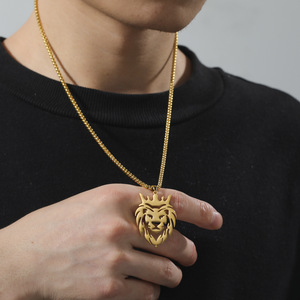 <span class=keywords><strong>Collana</strong></span> con ciondolo a testa di <span class=keywords><strong>leone</strong></span> vuota Unisex in oro e <span class=keywords><strong>argento</strong></span> placcato Unisex - Product Image 2