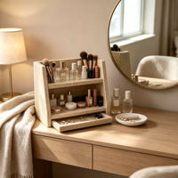 Organisateur de Comptoir à Double Niveau en Marbre Naturel Poli Moderne, Support de Rangement Solide en Pierre pour Cosmétiques et Parfums, Idéal pour Coiffeuse, Salle de Bain et Maison
