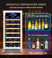 Réfrigérateur à vin commercial en métal, 20 bouteilles, mini-réfrigérateur à vin à porte vitrée, zone unique, 90L, porte transparente, vente en gros