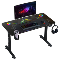 Bureau de jeu en verre réglable en hauteur à moteur unique BEISIJIE AY-0, table à texture carbone RGB avec E-SPORTS