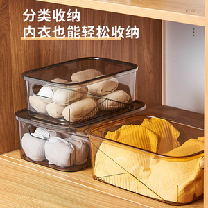 Caja de almacenamiento acrílica con tapa, organizador rectangular de ropa para escritorio, armario, diseño de cubierta pequeña en naranja y gris - Product Image 3