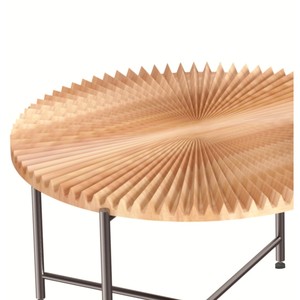 Set di tavolini da caffè e tavolini laterali in 2 pezzi con motivo radiale, MDF impermeabile con rivestimento in PVC, design cilindrico anticato, metallo nero - Product Image 5