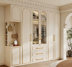 Armoire de chambre à coucher française de luxe BALOM personnalisée 2026 avec porte en verre nervuré cintré et étagère de présentation de sacs éclairée par LED - Product Image 5