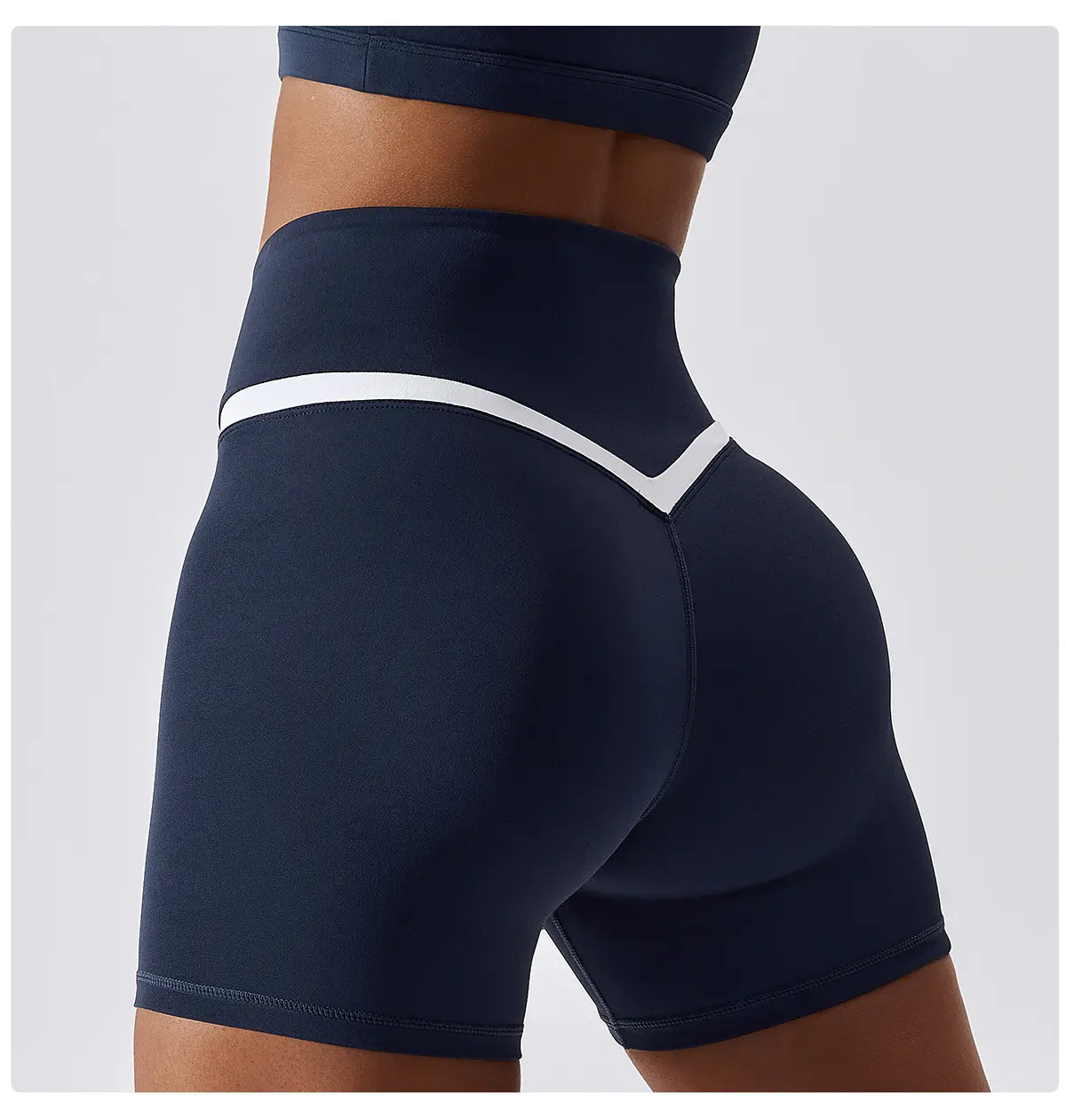 Contrasting color buttock lifting nude sense Yoga shorts women's crossed waist head tight sweatpants running speed dry fitness