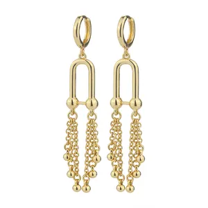 Factory Price Long Tassel Drop Dangle Earring Vintage Gold Plated 18k Yellow Gold Earrings Women's Jewelry Wholesale