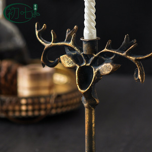 European <b>Style</b> Deer <b>Head</b> Candle Holder Antique Bronze Finish For Birthday Table Decorations - Product Image 2
