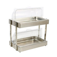 Nampan Prasmanan Stainless Steel Dua Lapis dengan Tutup Transparan, Stand Display Makanan untuk Penggunaan Hotel dan Restoran