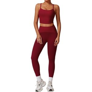Womens Workout Set 2 Piece <b>Cross</b> Back Tank <b>Top</b> High Waist Leggings Seamless Yoga Outfit Gym Clothes - Product Image 1