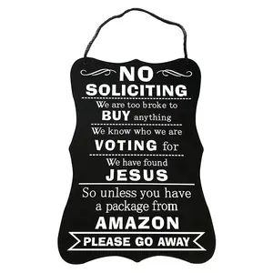 No Soliciting Sign for House Funny 14" X 10" No Soliciting Yard Sign, Bigger Premium PVC, Sun-proof, Rust-free (Black)