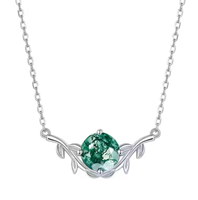 925 pendentif en forme de feuille en agate de mousse naturelle en argent pur pour collier haut de gamme accessoire de mode élégant pour anniversaire