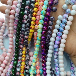 Perles en verre électroplaté imprimées en gros, 10 mm, rondes, en verre soufflé, toutes couleurs, pour la fabrication de bijoux - Product Image 1