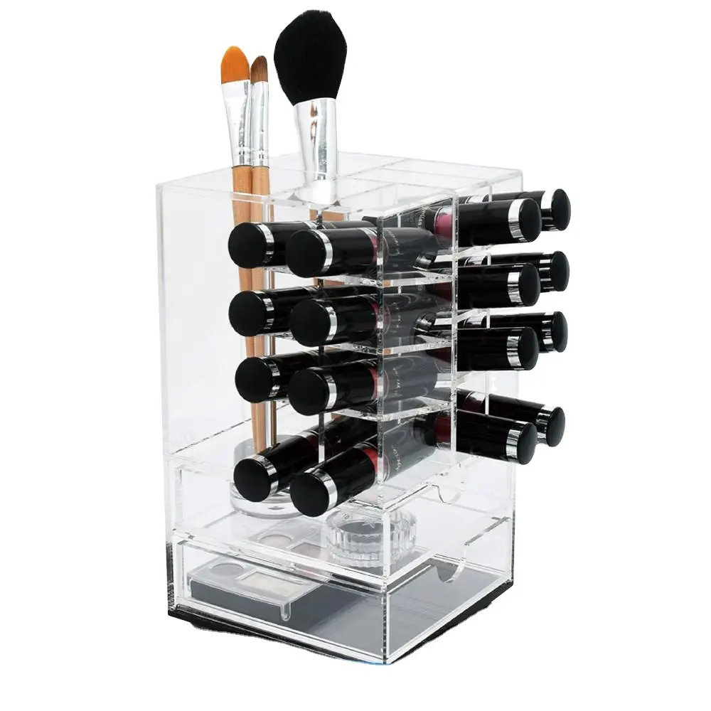 Factory sale of acrylic cosmetic rotating makeup organizer tower