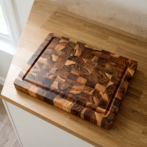Planche à découper rectangulaire en teck, épaisseur 1,5 cm, antidérapante, lavable au lave-vaisselle, écologique, emballage individuel - Product Image 1