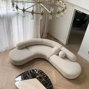 अनुकूलित कपड़े सोफे दौर कमरे में रहने वाले सफेद सोफा सेट नई डिजाइन घुमावदार 6 सीट बड़ा सोफे