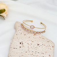 Brazaletes de Lujo con Pedrería, Diseño Abierto de Doble Capa, Brillantes, Joyería de Moda para Mujer, Accesorio, Regalo