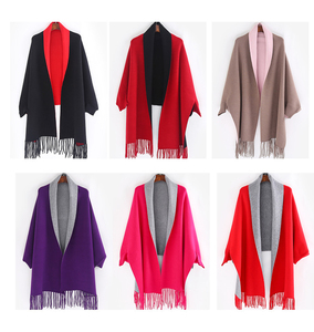 EE356 Nieuwe Herfst Winter Sjaal Effen Omkeerbaar Wol Cape Trendy Poncho Kasjmier Cape Wrap Tippet Warm Tassel Sjaal Vrouwen Capes - Product Image 5
