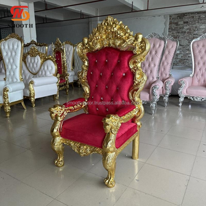 เก้าอี้ราชบัลลังก์สีแดงกรอบสีทองประดับเพชรราชวงศ์หรูหราเรียบหรูสีแดง - Product Image 2