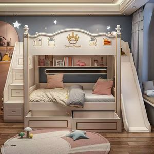 <span class=keywords><strong>Lit</strong></span> superposé pour filles au design français avec <span class=keywords><strong>toboggan</strong></span>, meubles de chambre à coucher pour garçons, conçus pour les appartements d'enfants - Product Image 3