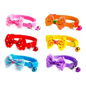 Elegante Collar para Gato Azul con Lazo de Lunares y Campana, Material de Poliéster, Cierre de Hebilla, Talla Pequeña, para Todas las Estaciones, para Gatos - Product Image 4