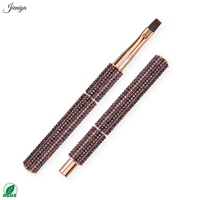 Pinceau professionnel de luxe pour nail art avec manche en strass marron, embout plat à virole sertie pour créer des lignes nettes et des bords précis