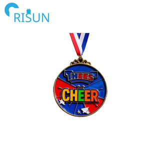 Medalla de alegría con purpurina de bronce dorado y plateado personalizada de alta calidad al por mayor para animadoras, medalla, trofeo, cintas para el cuello con estrellas - Product Image 4