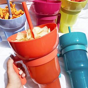 Gran oferta Square Beverage Cola Cinema 2 en 1 Snack and Drink Cup Popcorn 32oz Plastic Cup con Snack Tray Bowl Straw - Product Image 6