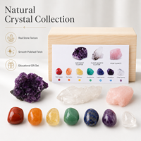 Coffret Cadeau de Cristaux 7 Chakras en Améthyste Naturelle avec Boîte en Bois – Spécimen Minéral pour Enfants