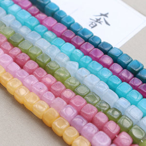Jiny [Verano] Accesorios <span class=keywords><strong>de</strong></span> cuentas sueltas cuadradas geométricas <span class=keywords><strong>de</strong></span> color <span class=keywords><strong>jade</strong></span> blanco, pulsera retro etérea hecha <span class=keywords><strong>de</strong></span> material <span class=keywords><strong>de</strong></span> cristal - Product Image 2