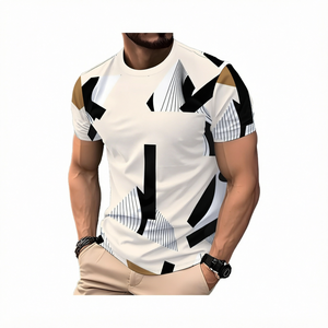 Camiseta Estampada para Hombre, Talla Grande, Manga Corta, Cuello Redondo, Tejido de Poliéster, Informal, para Primavera y Otoño - Product Image 1