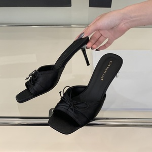 Summer 2025 Floral Women Slippers Fashion Square Toe on Shoes Ladies Outdoor Party Dress <b>Slides</b> High Heels - Product Image 2