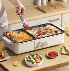 2 Trong 1 Điện Lẩu BBQ Nướng 1500W Đa Chức Năng Xách Tay Nhà Có Thể Gập Lại Không Dính Chia Nồi Không Khói Nướng Thịt Nướng Pan - Product Image 1