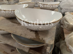 <span class=keywords><strong>Lavabo</strong></span> da Appoggio KD-29GBC in Ceramica Placcata Oro, Design a Mezzaluna, per Hotel di Lusso - Product Image 2