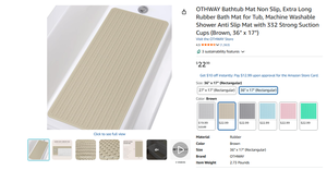 OTHWAY Bathtub <strong>Mat</strong> Non Slip Extra Long Rubber <strong>Bath</strong> <strong>Mat</strong> Tub Machine Washable Shower Anti Slip <strong>Mat</strong> 332 Strong Suction Cups <strong>Brown</strong> - Product Image 2