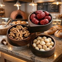 Vintage notenhouten fruitplateau met 3 lagen, Japanse stijl, opbergdoos voor thee en snacks, voor thuisgebruik