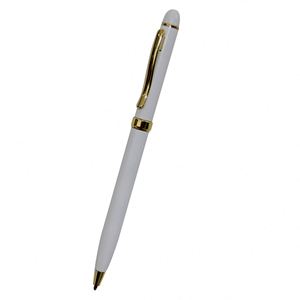 Factory <b>White</b> Metal Sports With Golden Trim Custom Logo 1.0Mm Writing Width Ink <b>Pen</b> for Business Promotion Gift - Product Image 1
