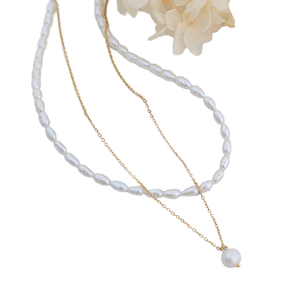 Collar de Acero Inoxidable de Doble Capa con Perlas Naturales de Agua Dulce Doradas, Joyería de Lujo, Regalo de Cumpleaños para Mujer - Product Image 4