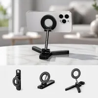 Support de téléphone magnétique en aluminium pour bureau, double face, pliable, rotatif à 360°, avec anneau de maintien et béquille pour 17/16/15/14