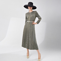 Haute qualité femmes robe Midii élégant Stretch Patchwork plissé mode robe décontracté à manches longues robe de soirée