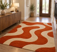 Orange Cream Abstract Area Rug | Hand Tufted Wavy Pattern Carpet with Latex Backing for Living Room & Hall Decor