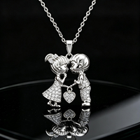 Collier de couple en argent sterling 925 avec pendentif en diamant de laboratoire, bijou en forme de cœur, charme d'amour, cadeau de fiançailles ou d'anniversaire