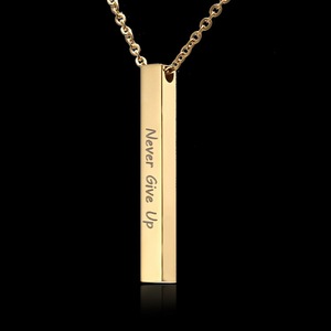 Gold Engraved <b>Custom</b> <b>Name</b> Vertical 3D Bar <b>Necklace</b> | Personalized Stainless Steel Pendant | Engravable with Fiber Machine - Product Image 3