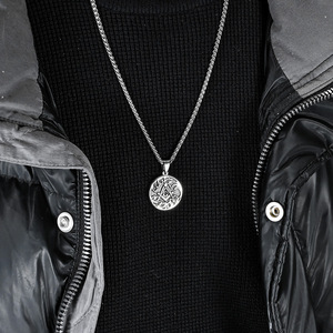 yunnique trendy retro AG Freemason stainless steel round pendant men's personalized niche fraternity <b>titanium</b> steel - Product Image 3
