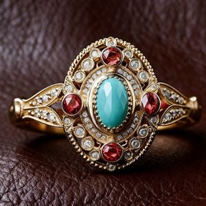 yunnique Luxury <b>Turquoise</b> <b>Ring</b> With Red Stones And Diamonds Court Style Women's Jewelry Gift - Product Image 3