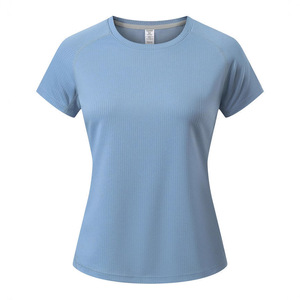 Women's Short Sleeve T-Shirt 100 Polyester Knitted Quick Dry Workout Shirt - Product Image 2